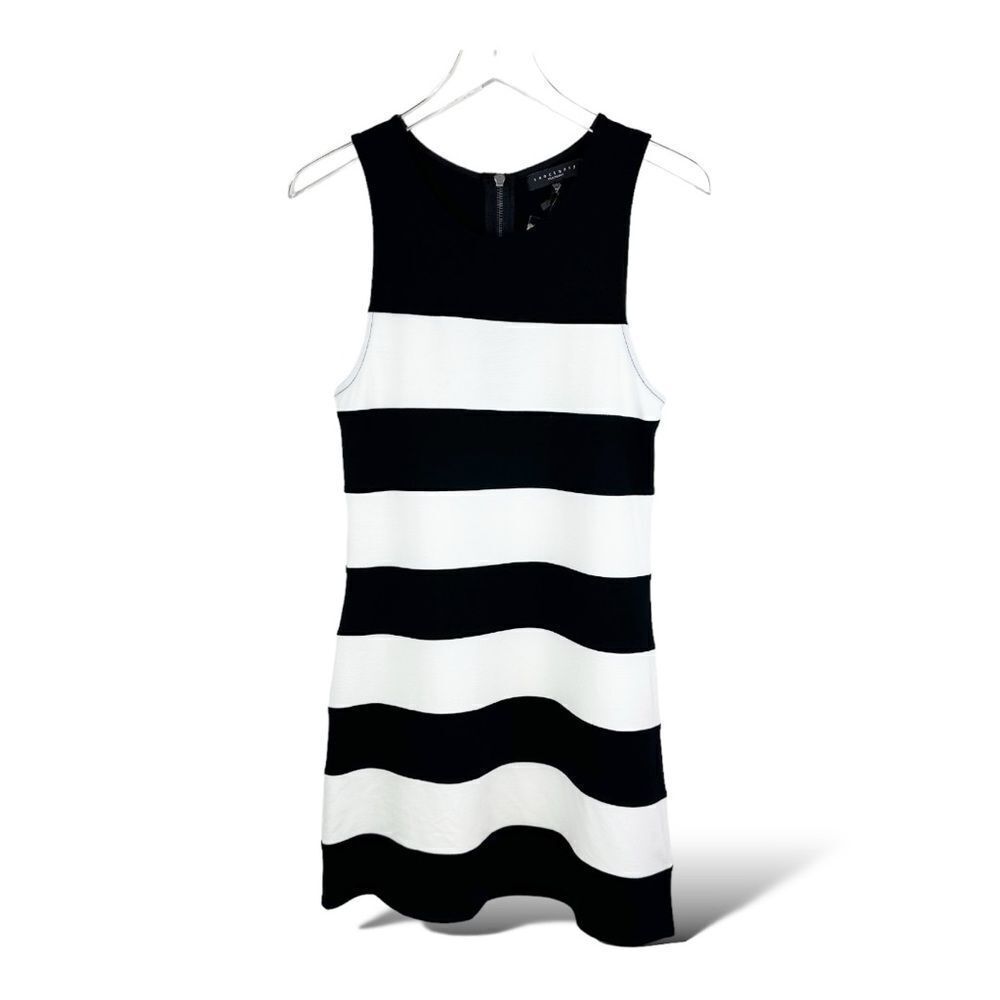 Sanctuary Bold Black/White‎ Striped Bodycon Sheath Dress exposed Zip Sz M New